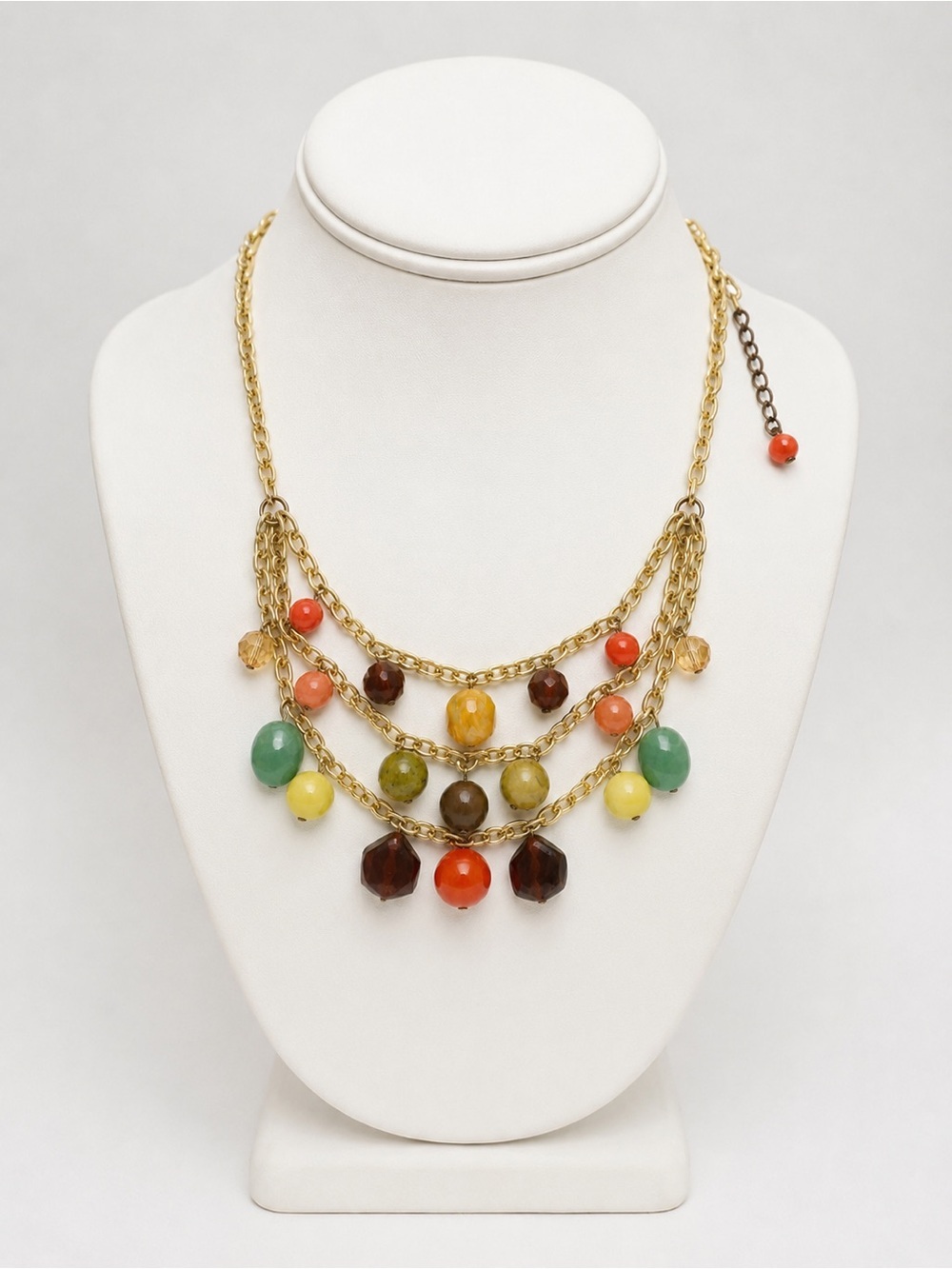 Statement Gold Tone Multi-Strand Necklace with Colorful Beads | Boho Chunky Bib